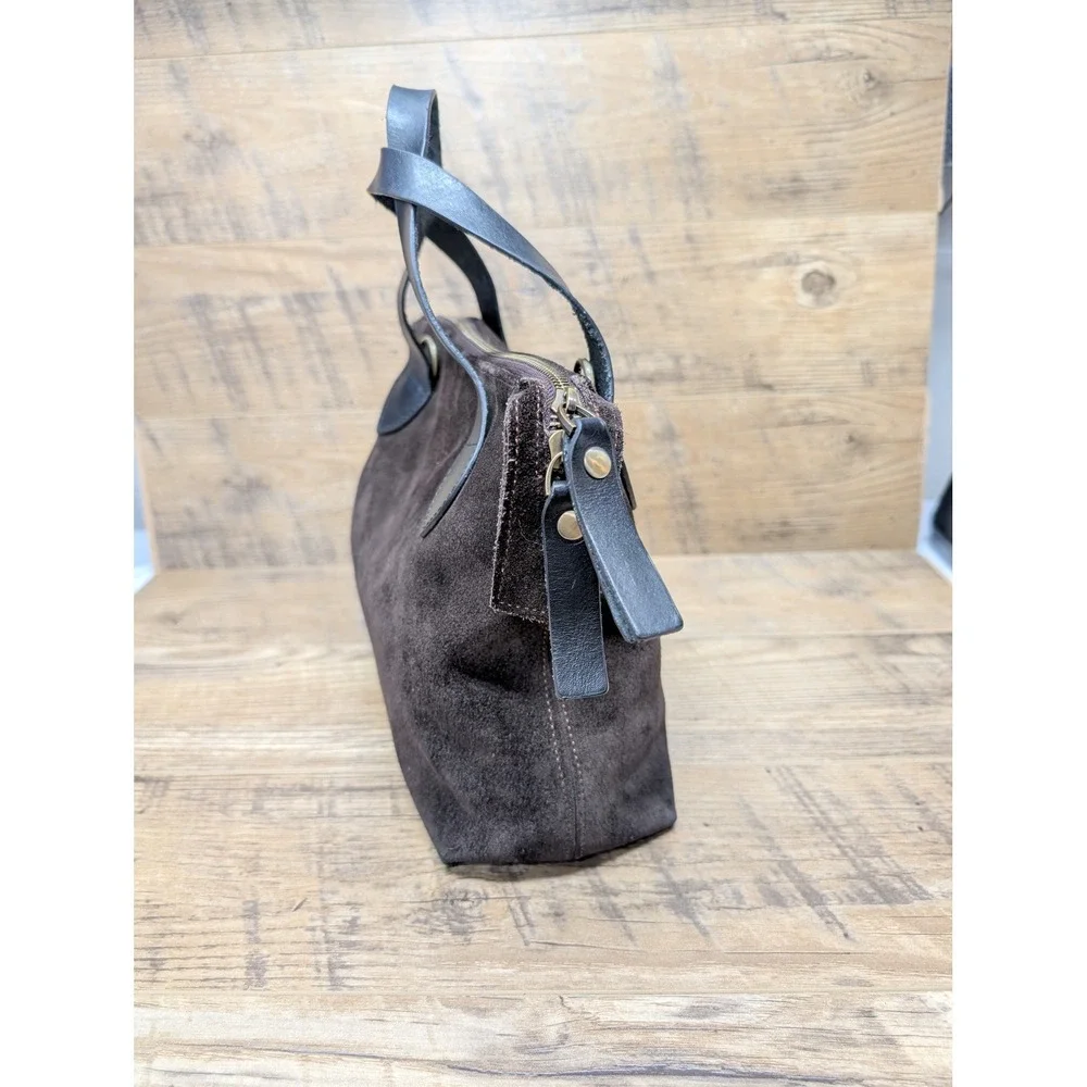 Brown Suede Leather Satchel Bag Top Handle with Detachable Strap‎